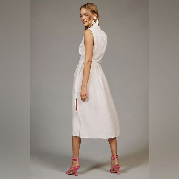 Anthropologie Bella Dahl Sleeveless linen Shirt Dress XS WHITE - Picture 5 of 5